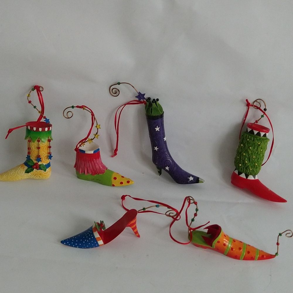 Department 56 Boot Shoe Ornaments Lot of 6 Resin Christmas Vintage